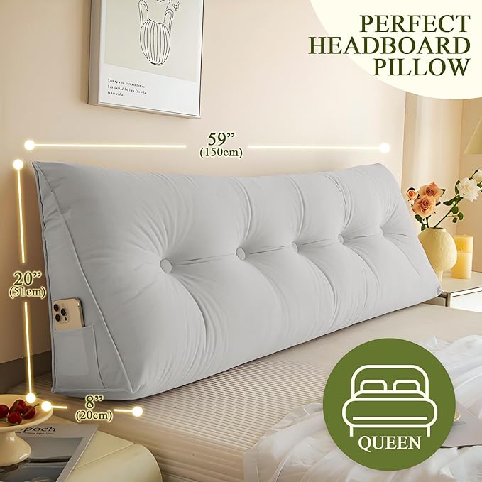 Headboard Pillow Queen, Large Triangular Wedge Headboard Pillow - Image 3