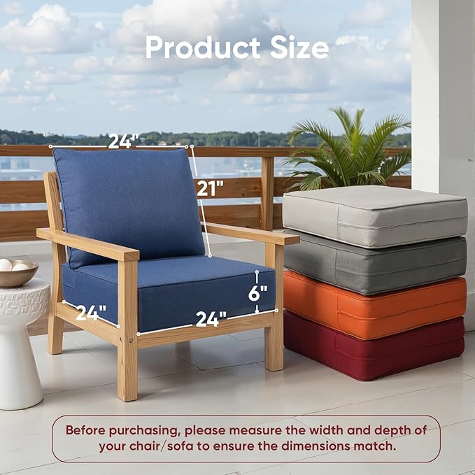 Outdoor Chair Cushions Set of 3, Waterproof 24x24 Patio Chair Cushion, Couch - Image 2