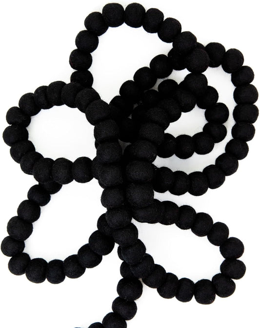 Black Felt Ball Garland, Wool Pom Pom Garland for Halloween Christmas Decor