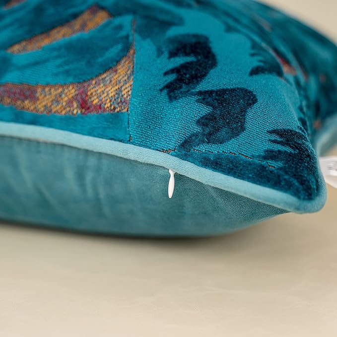 Alerfa 20 x 20 Inch Light Blue Square Maple Leaf Pillow Embroidery Cut Velvet - Image 7