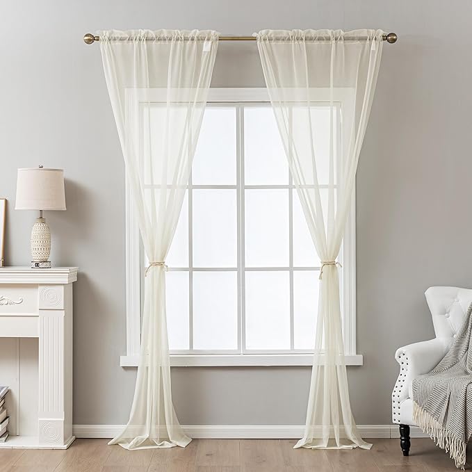 Natural Sheer Curtains 108 Inches Extra Long, Privacy Semi Sheer Curtains - Image 7