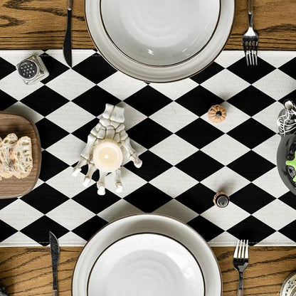 Artoid Mode Black Beige Diamond Plaid Table Runner, Seasonal Halloween Party - Image 3