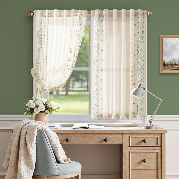 jinchan Winslow Linen Curtains 45 Inch Length Christmas Decorations Farmhouse - Image 5