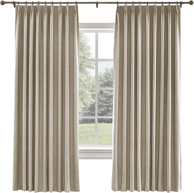 TWOPAGES 26 W x 108 L inch Pinch Pleated Curtain Room Darkening Linen Drapery by TWOPAGES