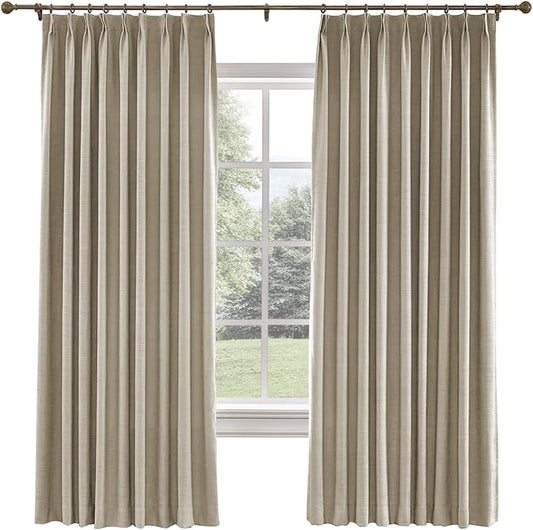 TWOPAGES 26 W x 108 L inch Pinch Pleated Curtain Room Darkening Linen Drapery by TWOPAGES