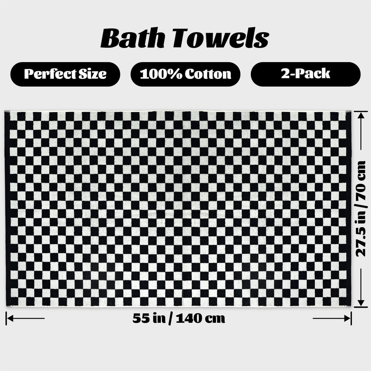 jacquotha black and white checkered cotton bath towels, side view