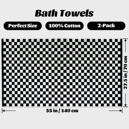 jacquotha black and white checkered cotton bath towels, side view