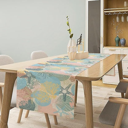 Nautical Starfish Kitchen Table Runner Colorful Coral Pink Blue Yellow Table - Image 7