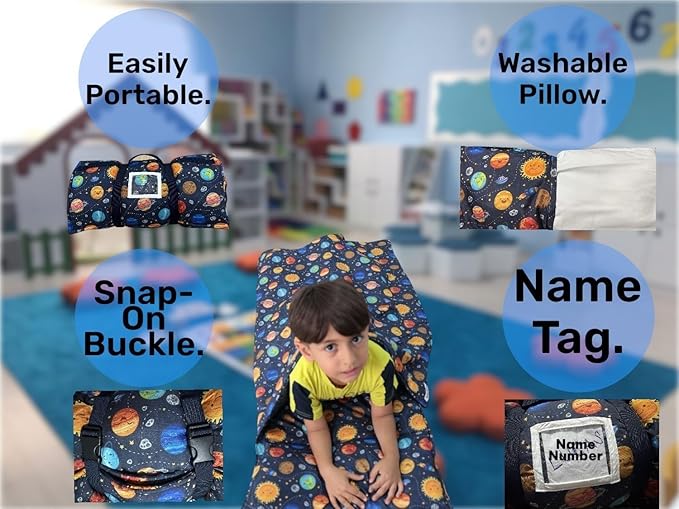 Toddler Nap Mat with Pillow and Blanket, Nursery Sleeping Mat, Portable Bed - Image 3