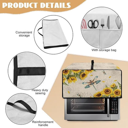 Dragonfly Sunflower Print Microwave Oven Cover Dust-Proof Microwave Toaster - Image 6