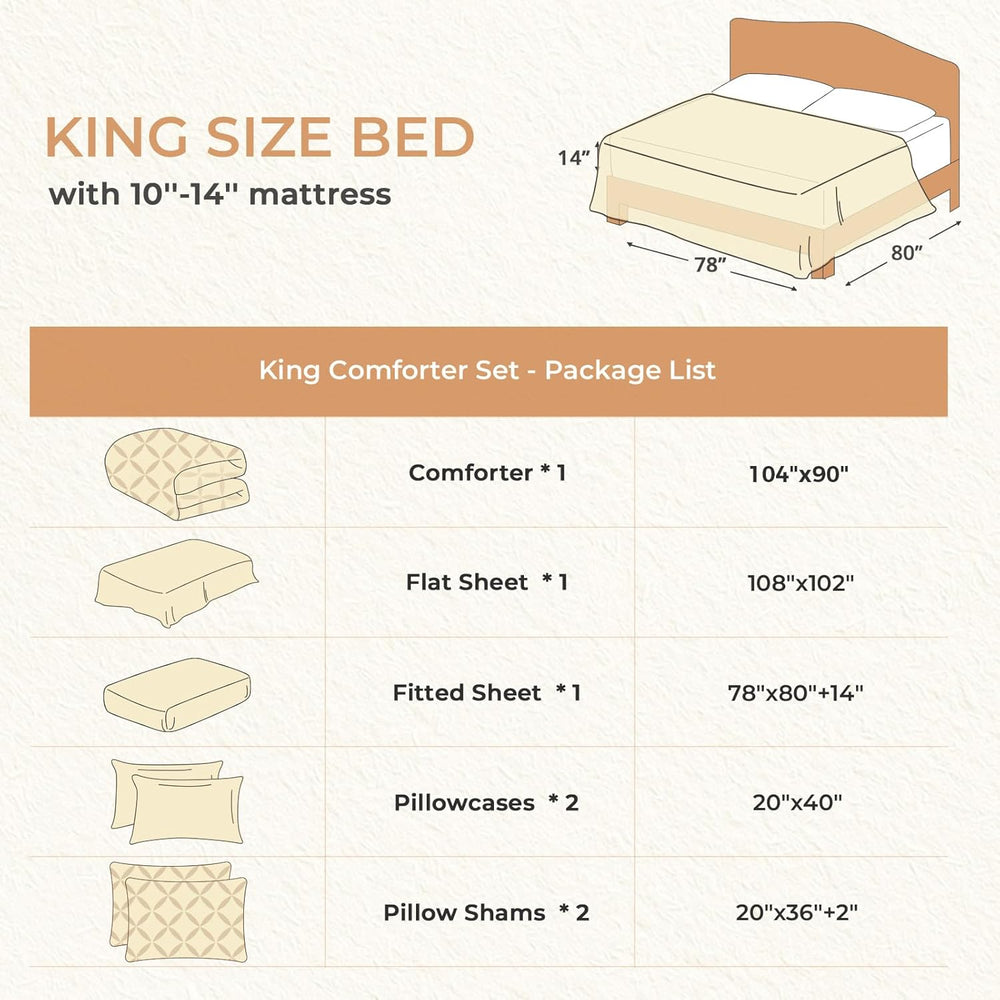 Sasttie King Size Comforter Set, 7-Piece Bed in a Bag, Pintuck Bedding Set fo...