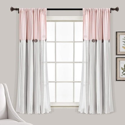 Lush Decor Linen Button Window Curtain Panel, Blush & Off White by LushDecor