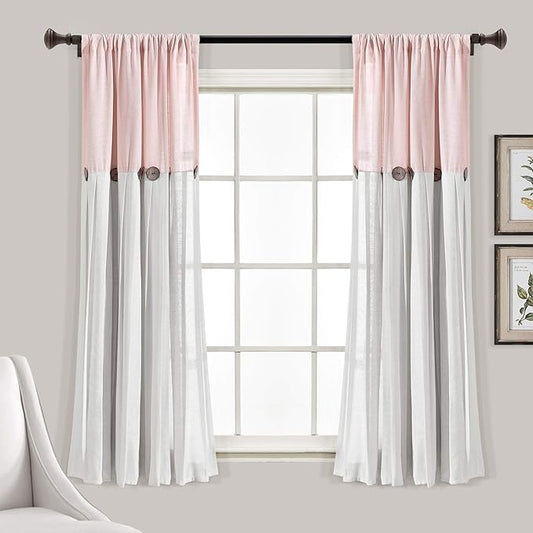 Lush Decor Linen Button Window Curtain Panel, Blush & Off White by LushDecor