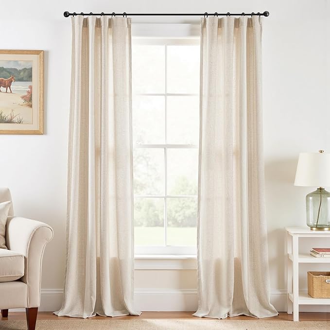 jinchan Floor to Ceiling Linen Blend Curtains 108 Inches Extra Long 2 Panels by JINCHAN