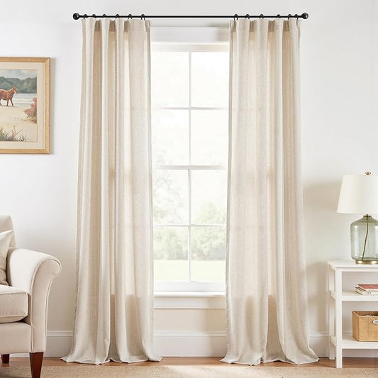 jinchan Floor to Ceiling Linen Blend Curtains 108 Inches Extra Long 2 Panels by JINCHAN