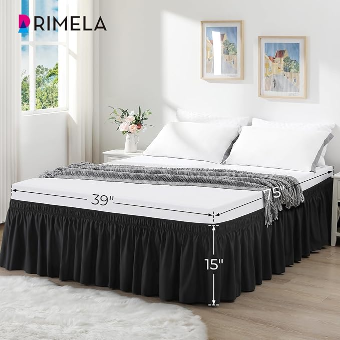 RIMELA Bed Skirting Queen Size Black Bed Skirt 25 Inch Drop, Wrap Around - Image 7