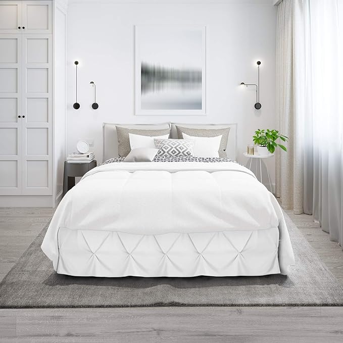 Nestl White Bed Skirt Queen Size, Pinch Pleat Queen Bed Skirt, Hotel Quality - Image 9