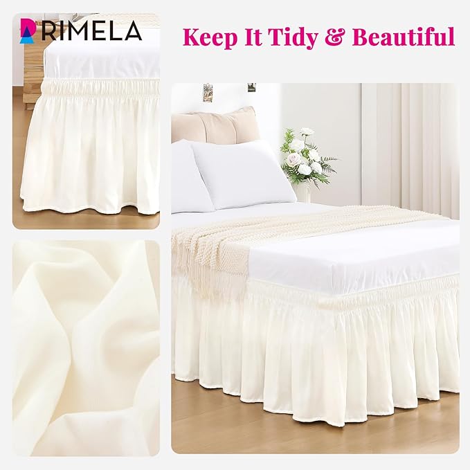 RIMELA Cream White Bed Skirt Queen Size 18 Inch Drop, Wrap Around Elastic - Image 6
