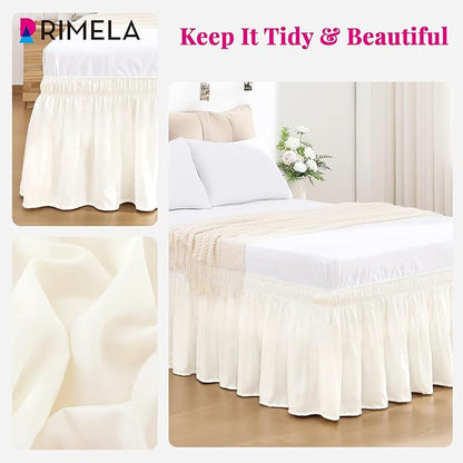 RIMELA Cream White Bed Skirt Queen Size 18 Inch Drop, Wrap Around Elastic - Image 6