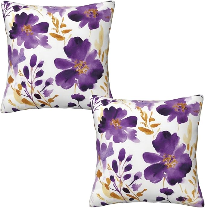Purple Floral Throw Pillow Covers 18X18 Inch Set of 2, Decorative Violet and - Image 7