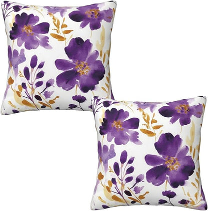 Purple Floral Throw Pillow Covers 18X18 Inch Set of 2, Decorative Violet and - Image 7