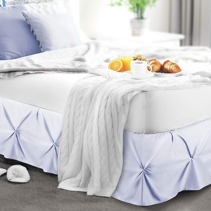 Nestl Ice Blue Bed Skirt Queen Size, Pinch Pleat Queen Bed Skirt, Hotel Quality - Image 8