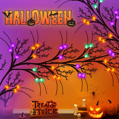 9Ft 72 LED Halloween Willow Vine Twig Garland with Lights - 8 Modes & Timer, Orange,Purple and Green, Waterproof Battery Operated for Mantle, Wall, Fireplace, Indoor Halloween Decorations