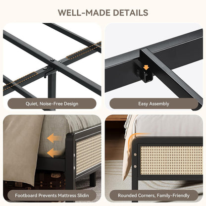 immerstable rattan full size bed frame with headboard, package contents