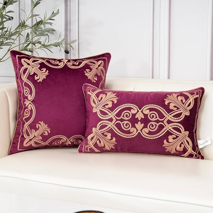 Aeckself Floral Pillow Cover 18x18 Inch, Luxury Velvet Embroidered Decorative - Image 3