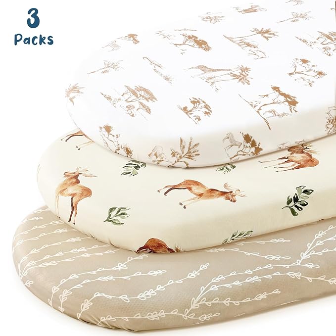 GRSSDER Stretchy Ultra Soft Fitted Bassinet Sheets 3 Pack, Universal Fit - Image 2