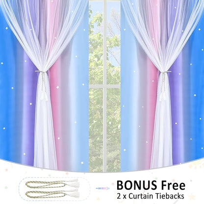 Kinryb Christmas Colorful Star Hollowed Out Curtains Stars Blackout Curtains - Image 3