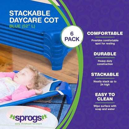 Sprogs Heavy-Duty Stackable Standard Size 52"L Daycare Cots - Image 2