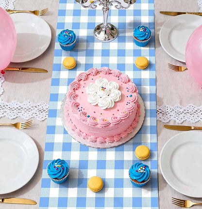 3 Pcs Light Blue and White Checkered Table Runner Plastic 14 x 108 Disposable - Image 6
