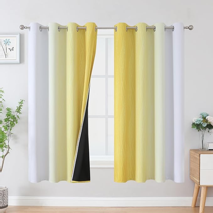 Estelar Textiler Yellow and Greyish White Ombre Blackout Curtains - Image 2
