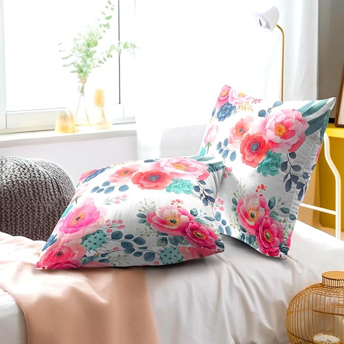 Watercolor Peony Throw Pillow Covers 18x18 Inch Set of 2 Pink Floral Girly - Image 6