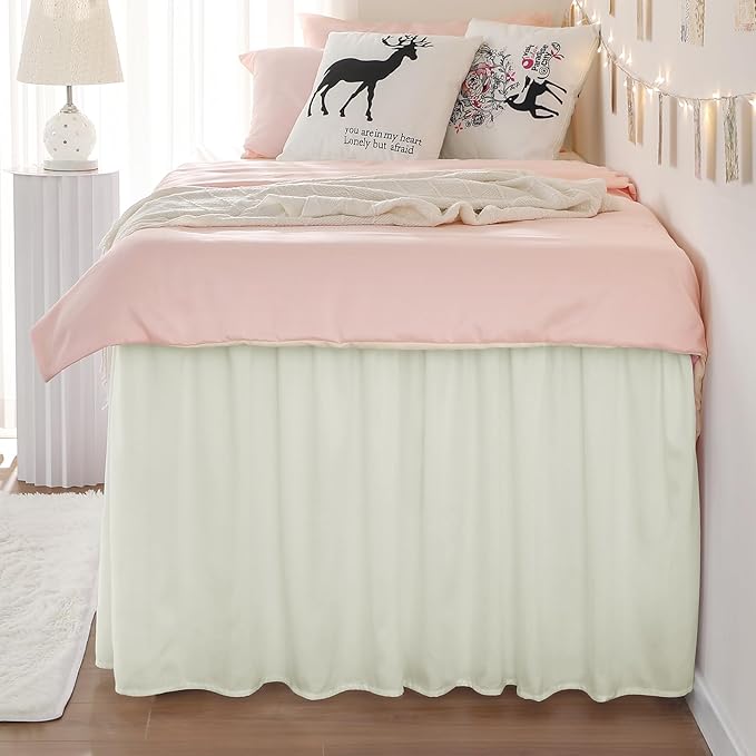 RIMELA Dorm Bed Skirt Twin XL 46 Inch Drop, Cream Bedskirt Solid Silky Fabric - Image 9
