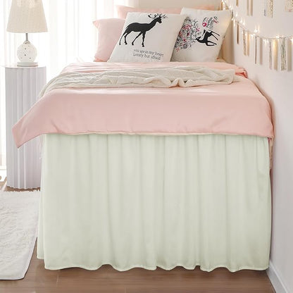 RIMELA Dorm Bed Skirt Twin XL 32 Inch Drop, Cream Bedskirt Solid Silky Fabric - Image 9