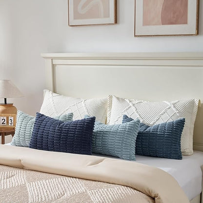 Fancy Homi Set of 4 Blue Lumbar Rectangle Decorative Throw Pillow Covers 16x24 - Image 5