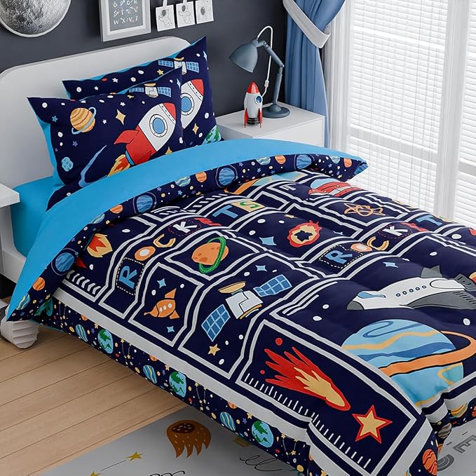 SANDJEST Space Bedding Twin for Boys, Ultra Soft Microfiber Comforter Bed Set - Image 3
