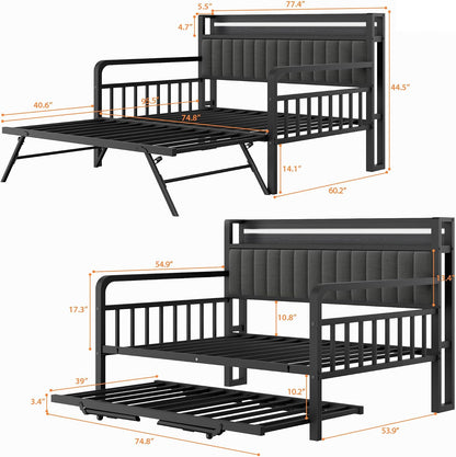 daybed with trundle and led light, heavy duty shown in use