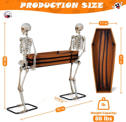 Quntis Halloween Skeleton Outdoor Decorations - 5ft Posable Skeletons Carrying Coffin - Life Size Undead Pallbearers Drink Cooler - Spooky Graveyard Haunted Houses Halloween Party Display Prop