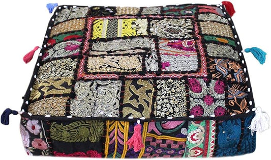 CRAFT KALA Indian Square Patchwork Traditional Pouf Cover Indian Living Room by CRAFTKALA