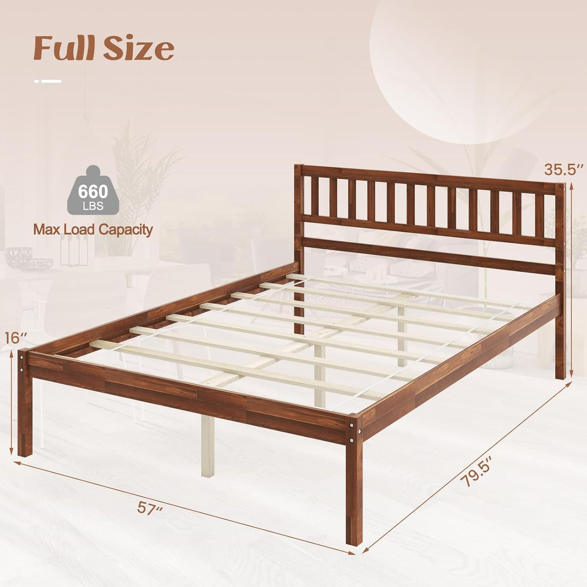 komfott full size wood platform bed frame with shown in use