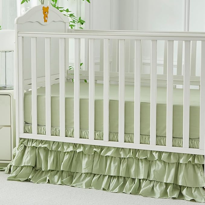 Brandream Crib Skirt Triple Layer Cotton Nursery Bed Skirt - Image 2