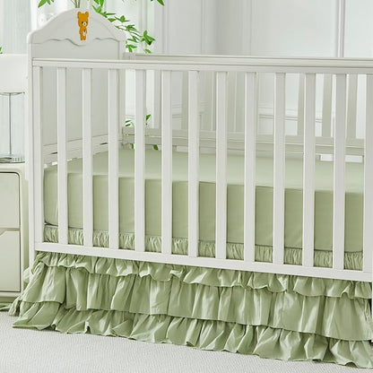 Brandream Crib Skirt Triple Layer Cotton Nursery Bed Skirt - Image 2
