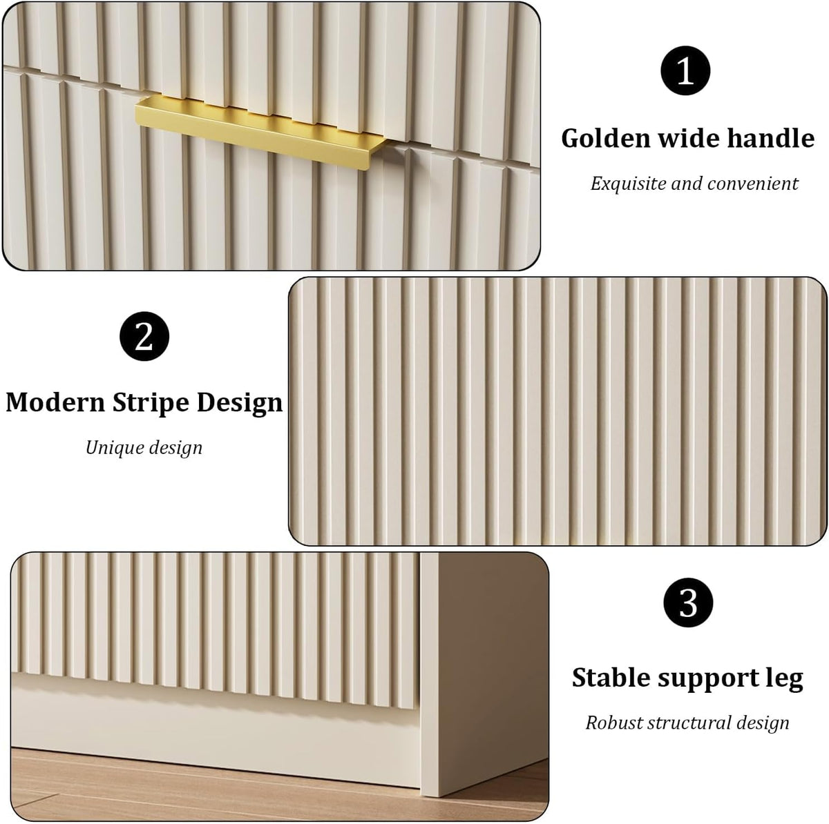 maisonaria fluted nightstands set of 2 with 2, side view