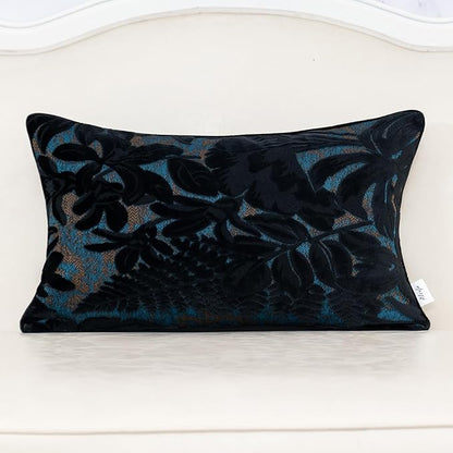Alerfa Black Throw Pillow Cover 12x20 Inch, Rectangle Cut Velvet Maple Leaf by Alerfa