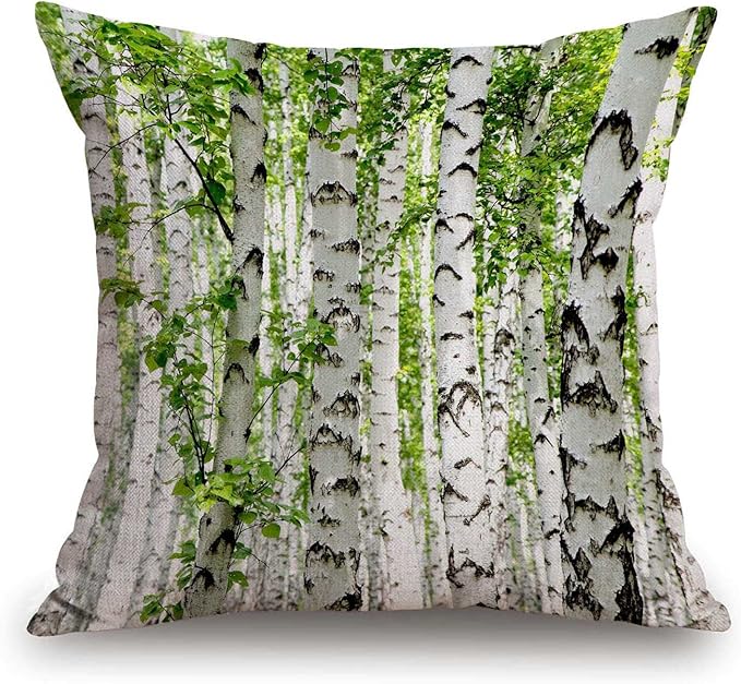 TSSOHU Throw Pillow Case Birch Trees Cotton Linen Square Cushion Cover Standard - Image 3