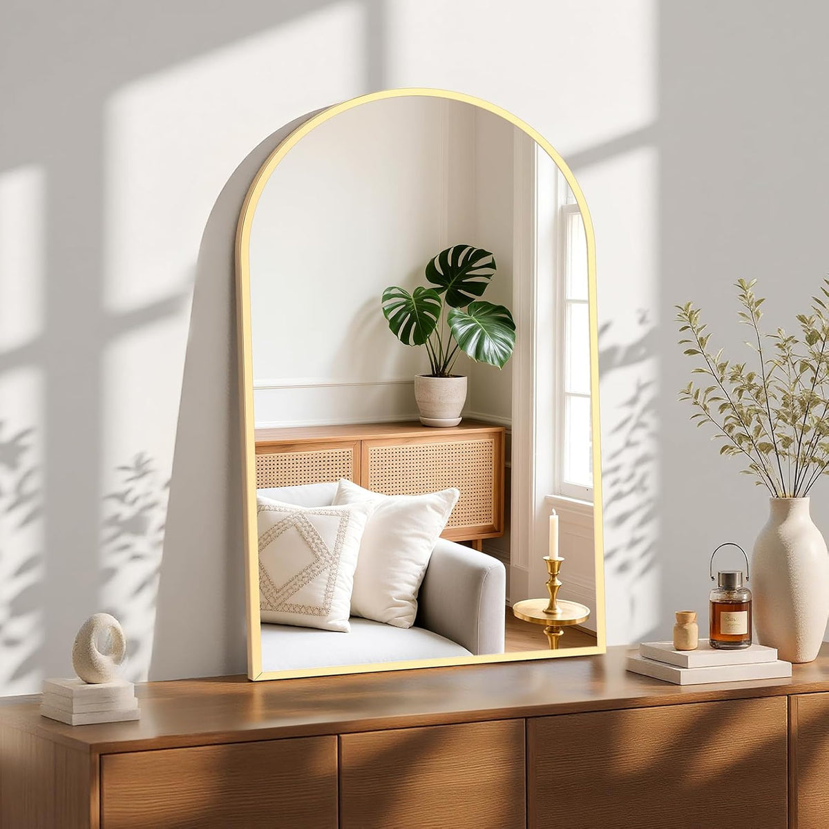 sweetcrispy 24"x 36" arched gold bathroom mirrors for showing dimensions