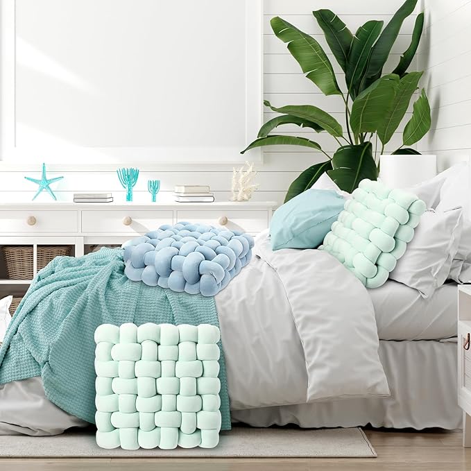 Wenqik 2 Pcs Knot Pillows Square Knotted Plush Throws Soft Accent Pillows - Image 6